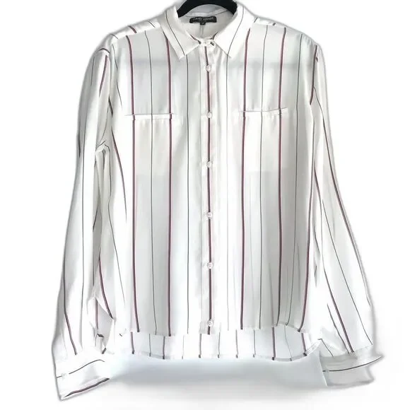 David Lerner Draped Silk Blouse in Red & Blue Stripe - Picture 4 of 7